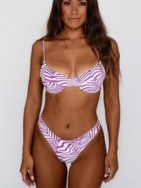 NWT Skatie Purple White Malta Print Bikini Cheryl Swim Bottoms Sz S